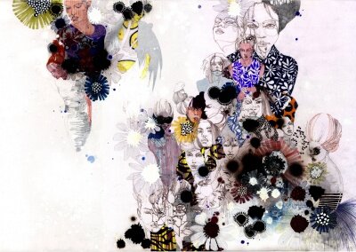 Соня Сухариан, untitled, Бумага,карандаш,тушь,ручка,фломастер,лак,акрил 100 x 70 см